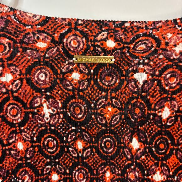 Michael Kors Geometric Print Layered Blouse Sweater Top M Red Orange Mix - Picture 9 of 9